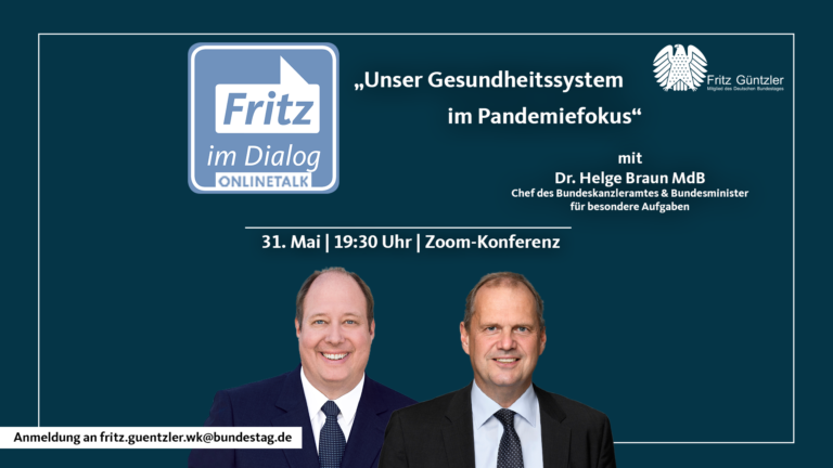 Mehr über den Artikel erfahren Fritz im Dialog mit Dr. Helge Braun: Unser Gesundheitssystem im Pandemiefokus