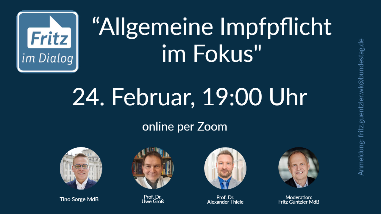 Read more about the article Fritz im Dialog: Allgemeine Impfpflicht im Fokus am 24. Februar 2022