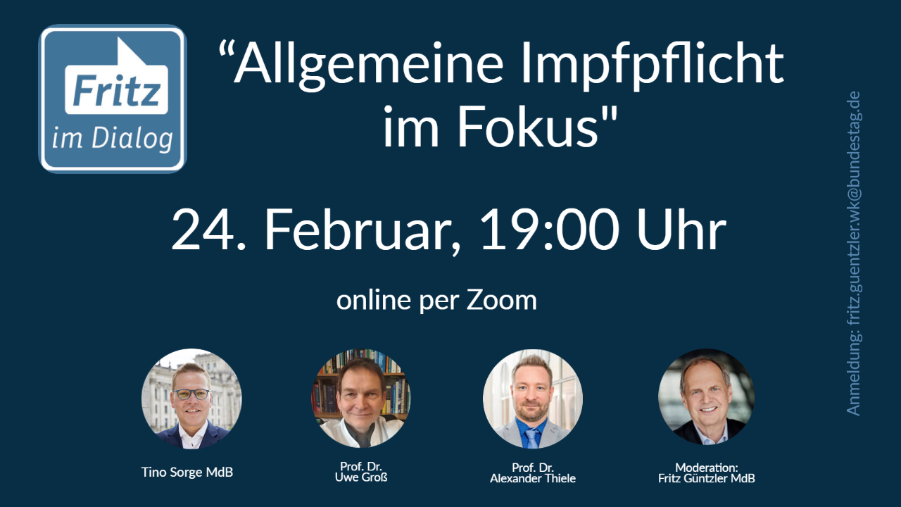 Mehr über den Artikel erfahren Fritz im Dialog: Allgemeine Impfpflicht im Fokus am 24. Februar 2022
